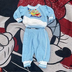 VINTAGE JOGGLES BLUE WHITE BEAR SLED TWO PIECE OUTFIT BOYS SIZE 3/6 MONTHS